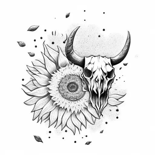 Bull Skull With Sunflowers