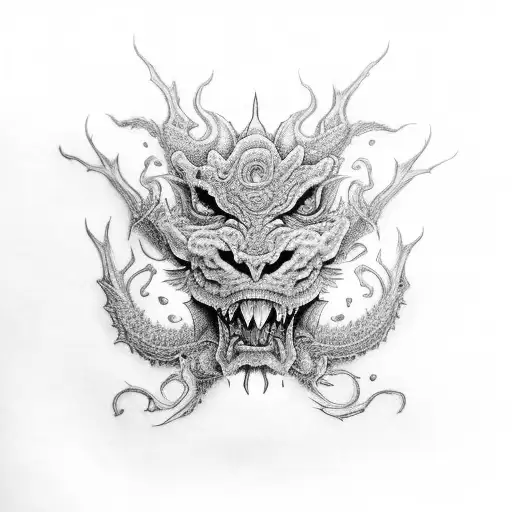 Rostro De Tigre Mirando De Frente Entre Monsteras Y Por Detras Y Arriba Sobresale Un Dragon