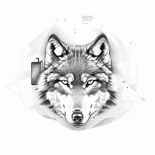 A Graphic Designer's Workspace With Various Tools And A Wolf Standing Guard