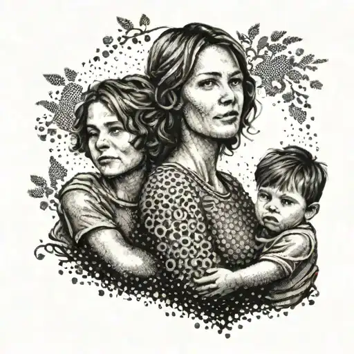 Dotwork Of A Mom And Two Sons