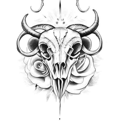 Ram Skull With Flames And Roses