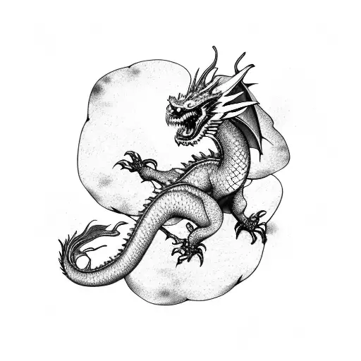 Dragon Flying Around A Cherry Blossom Tree