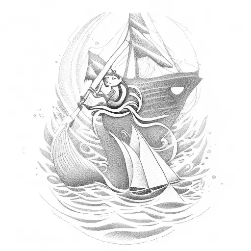 Sailsman And Mermaid In Nautical Environment