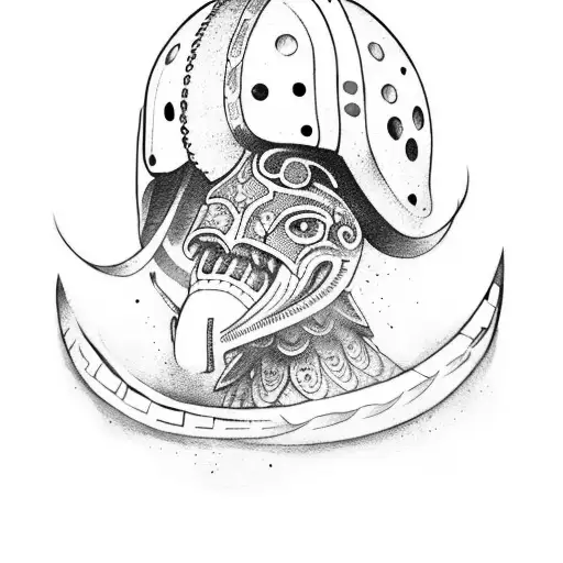 Ajolote Linework With A Traditional Mexica Helmet And Watercolor Style