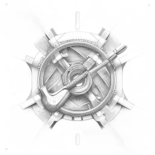 A Mechanic's Wrench Forming The Shape Of A Broken Piston In A Dotwork Style