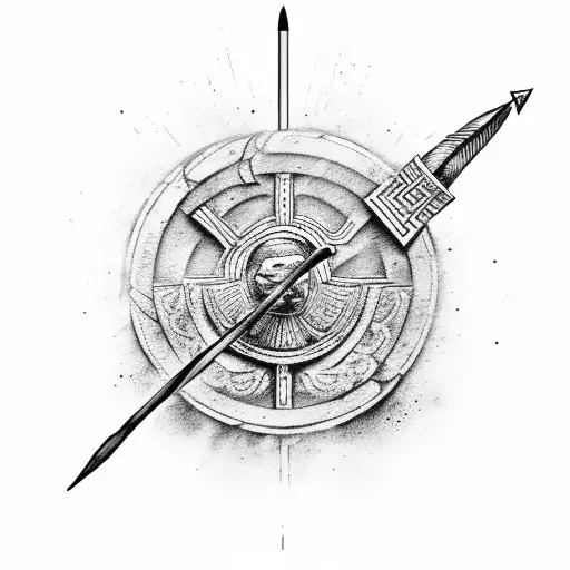 Spartan Attacking With Spear Close To A Greek Temple