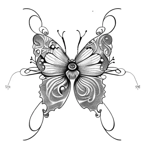 Half Butterfly With Flower And Spider