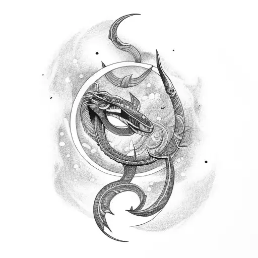 Cobra Wrapped Around Crescent Moon