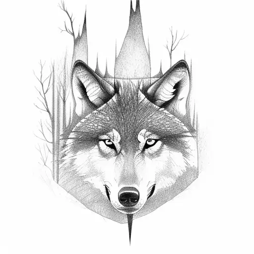 Forest With A Lightning Storm And A Wolf Howling