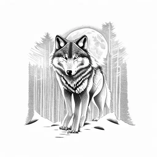 Forest Wolves Howling At Full Moon