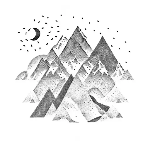 A Dotwork Design Of A Vinyl Record With A Mountain Landscape Inside It
