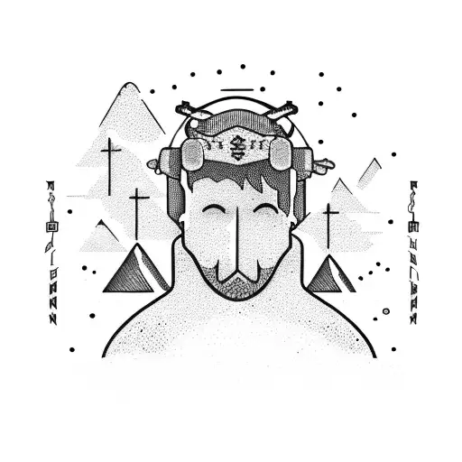 A Hiker Conquering A Treacherous Mountain Trail In A Dotwork Style