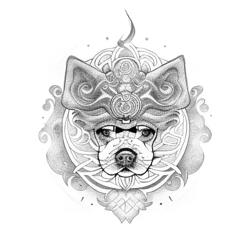 A Detailed Fu Dog Surrounded By Polynesien Themed