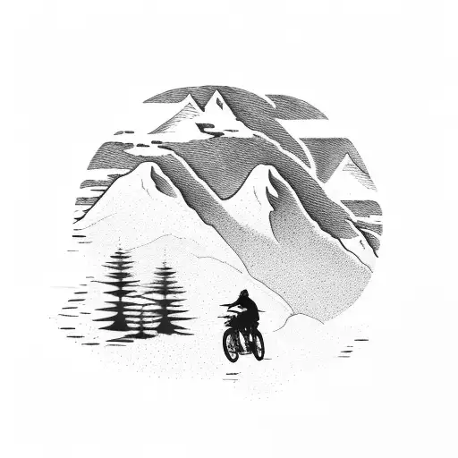 A Mountain Landscape With A Silhouette Of A Biker Riding Towards The Sunset
