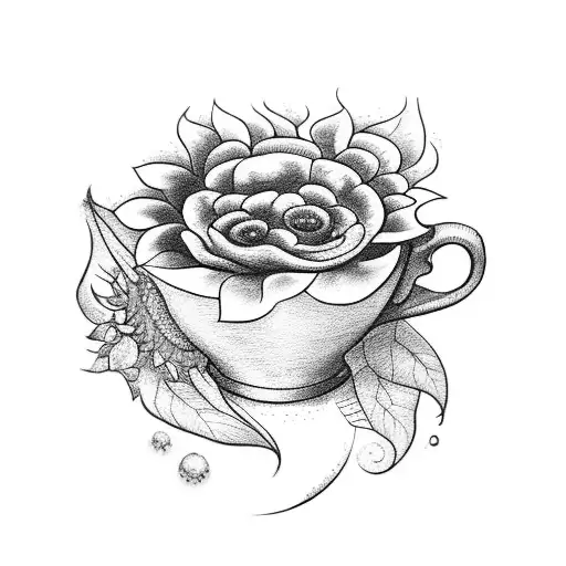 A Tattoo Of A Coffee Cup With A Sunflower Growing Out Of It