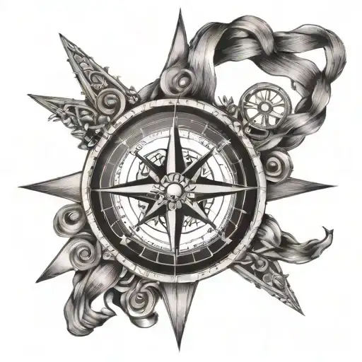 A Traditional Sailor's Compass Rose With Intricate Nautical Elements Like Anchors And Ropes