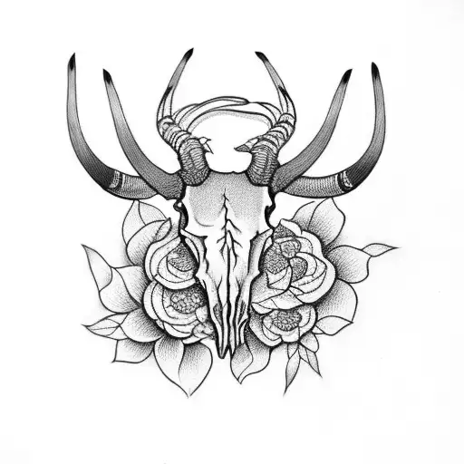 Longhorn Skull With Flowers