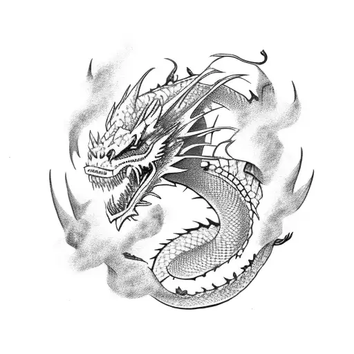 Dragon Breathing Fire Near A Castle