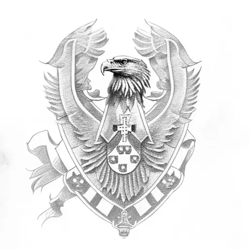 Eagle With Croatian Coat Of Arms In His Chest And Cross Above The Eagle