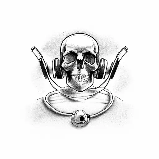 Skull Wearing Headphones With Drumsticks As Crossbones