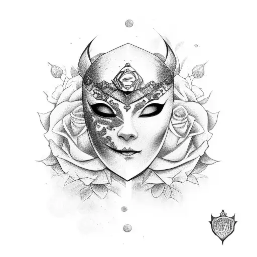 Katana Avec Un Masque Et Des Roses