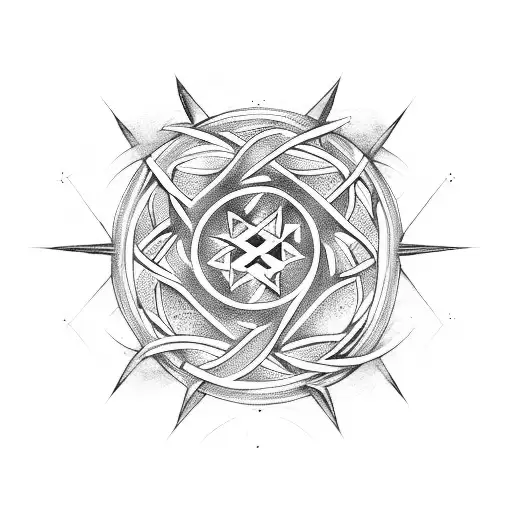 A Mystical Occult Symbol Intertwined With A Guitar And Surrounded By Cosmic Energy