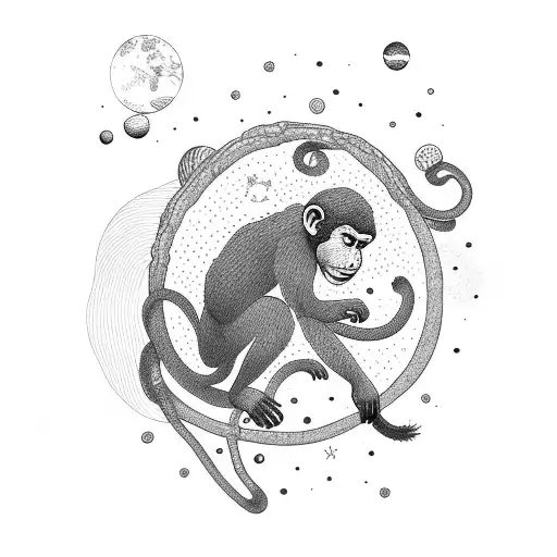 Monkeys Floating On A Rock In Space