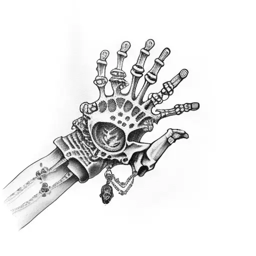 Skeleton Hand With Rosary Wrapped Around Hand