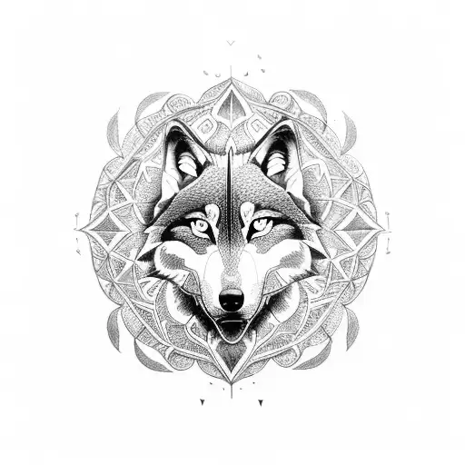 A Mystical Wolf With Three Tails Surrounded By Intricate Geometric Patterns
