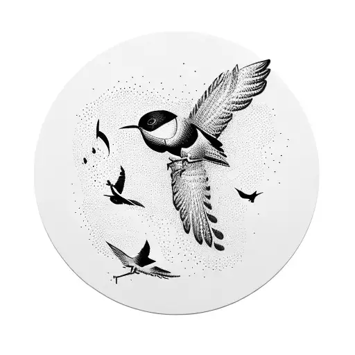A Coffee Cup With Song Birds Flying Out Of It