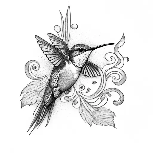 Hummingbird With Vine Flowers