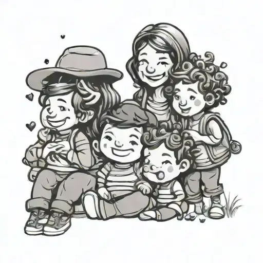 A Cute Cartoon Version Of A Mom And Her Kids Having A Fun Day Out With Friends