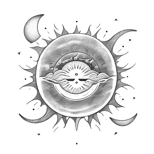 A Heart With A Crescent Moon And A Sun Overlapping Each Other