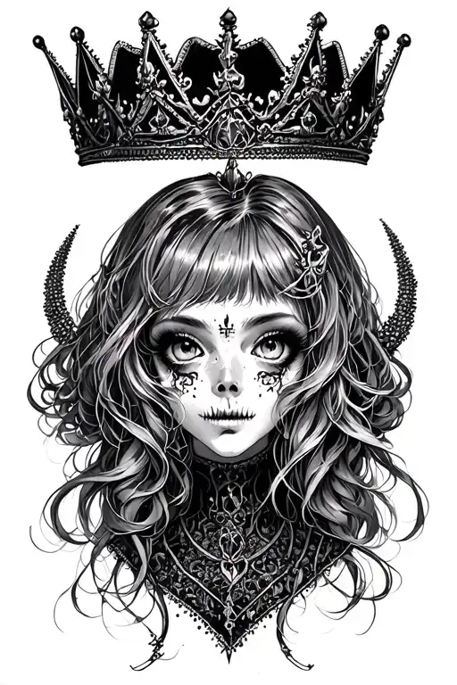 Anime Evil Girl Portrait Queen Skulls Crown