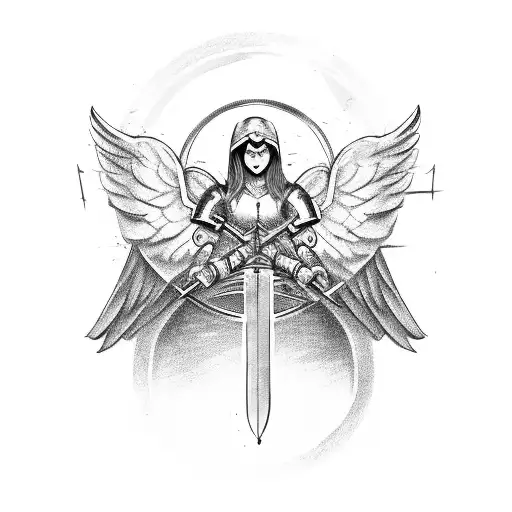Angel With Sword In A Circle On A Shoulder Armor