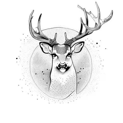 A Deer Gracefully Leaping Over A Stream In A Dotwork Style