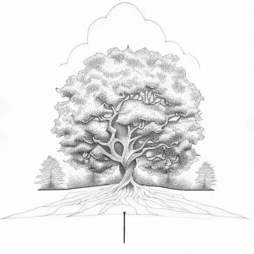 Tattoo Linework Oak Tree