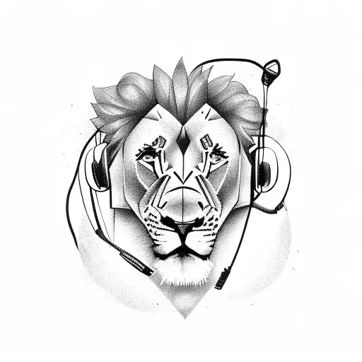 A Lion Wearing Headphones And Surrounded By Silence