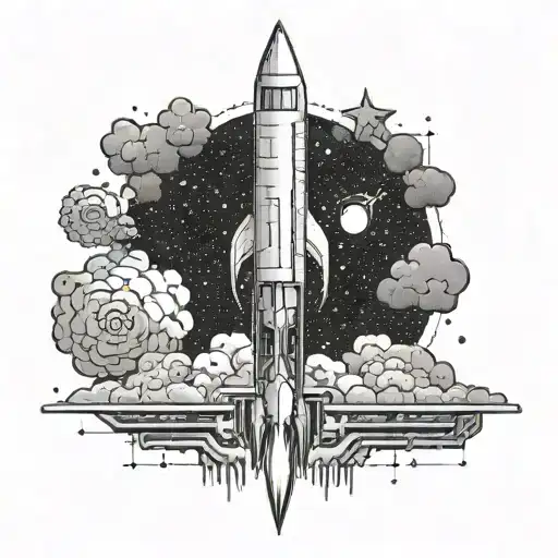 An Intricate Circuit Board Design With A Rocket Launching Into Space