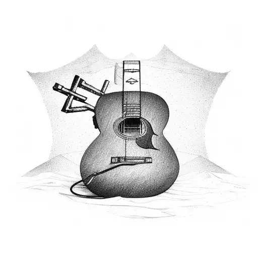 Guitar With A Cross A Cowboy Hat And A Coal Mining Hard Hat