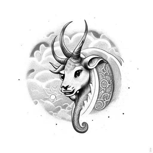 Dear Horn With Sun In The Back And Wave