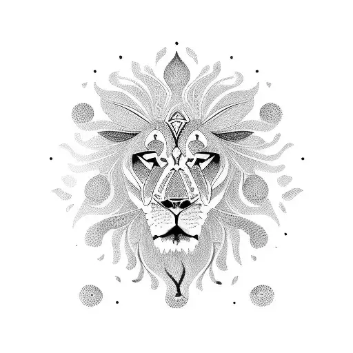 A Powerful Lion Surrounded By Dotwork Mandala Designs