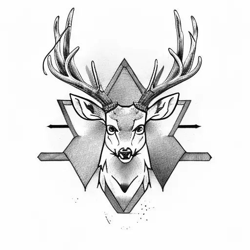 A Deer Head With Magnificent Antlers Intertwined With A Warrior's Sword