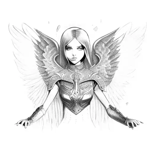 Female Knight With Angel Wings Holding Sword