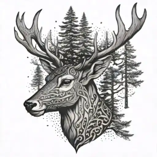 Deer Head With Trees
