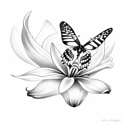 A Detailed Sketch Of A Butterfly And Hummingbird Perched On A Lily