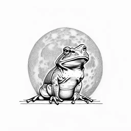 Bullfrog Sitting On A Weathered Stone Block With Xiii Carved In It Under A Full Moon
