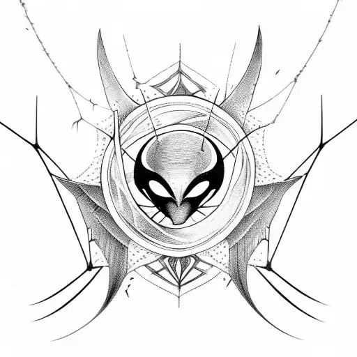 Unalome Symbol Along With Bat Wings Spiralled By Spiderwebs