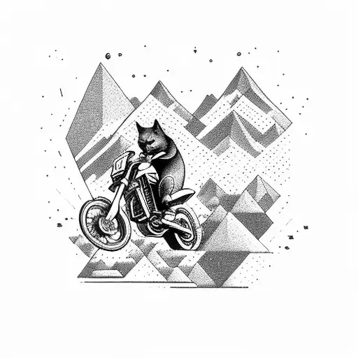 A Cat Riding A Dirt Bike Through A Geometric Mountain Range