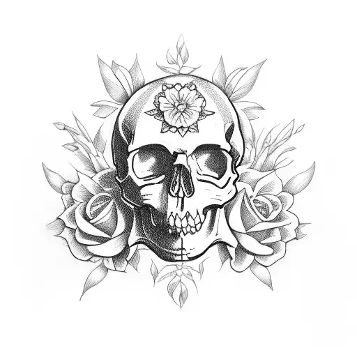 Skull With Flowers Growing Out Of It